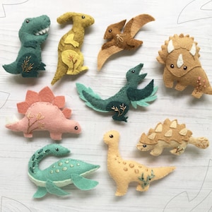 9 Dinosaurs Felt Animals PDF pattern download, SVG file, Plush Sewing Pattern for Ornaments, Baby Mobile, toys, nursery