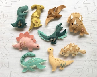 9 Dinosaurs Felt Animals PDF pattern download, SVG file, Plush Sewing Pattern for Ornaments, Baby Mobile, toys, nursery