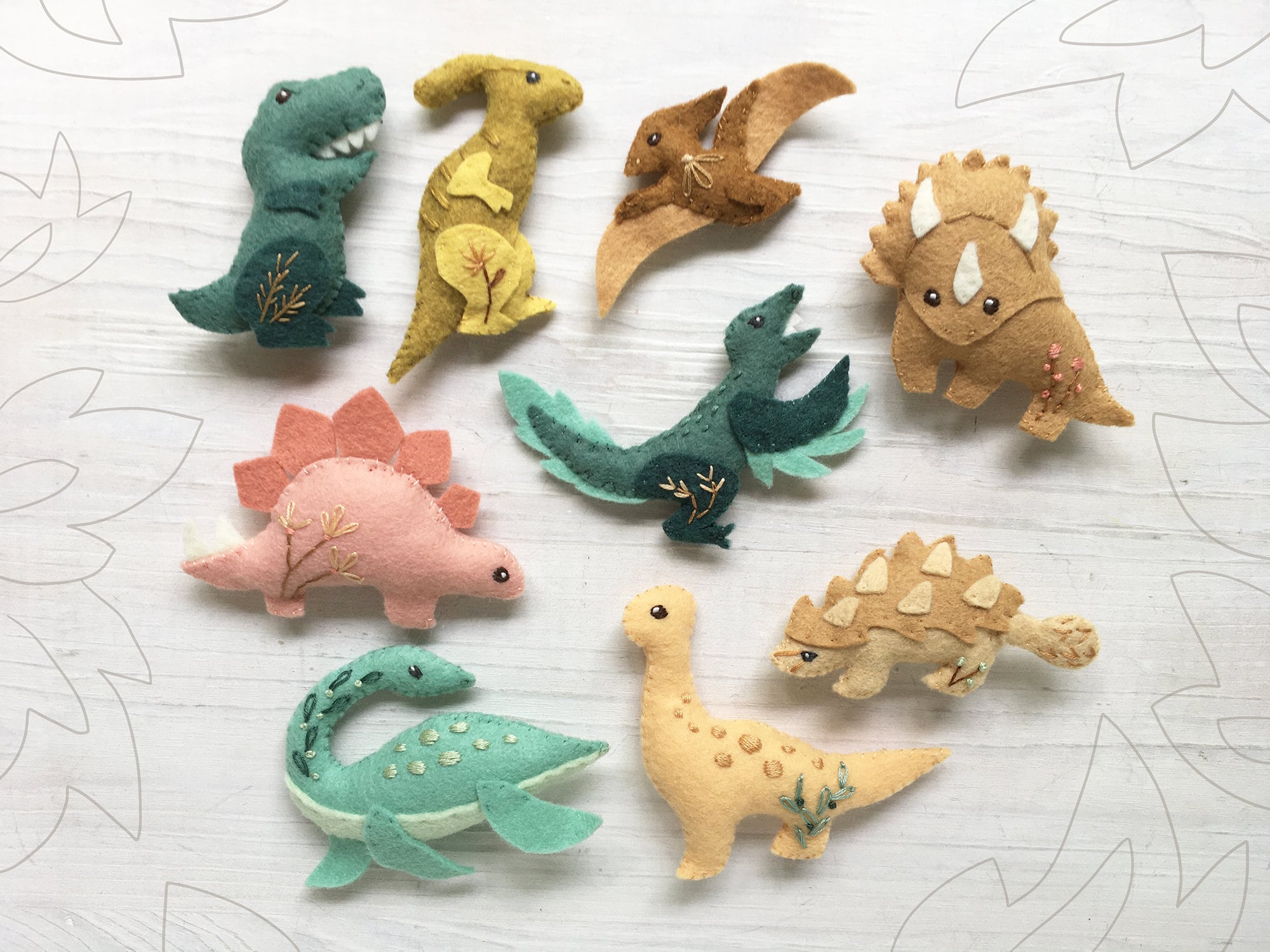 9 Dinosaurs Felt Animals PDF Pattern Download SVG File Plush