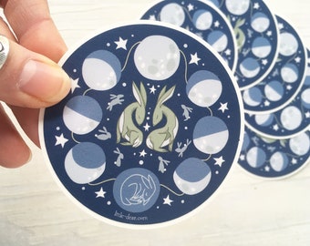 Rabbit Moon phases Vinyl Sticker, celestial bunny full moon