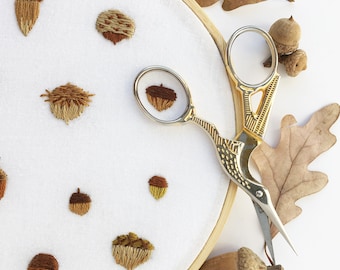 Tiny Acorns Hand Embroidery Pattern PDF Download, Woodland Embroidery Hoop Art