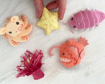 Felt Deep Sea Creatures PDF pattern download, beach decor, Plush Sewing Pattern, octopus, starfish, sea urchin