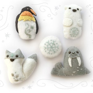 Icy Creatures Felt Animals Plush Pattern, PDF Download, SVG file for Penguin, Walrus, Polar Bear, Wolf