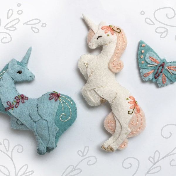 Unicorn Mini Plush Felt Animals Sewing pattern for felt ornaments and gifts, PDF Download, SVG files