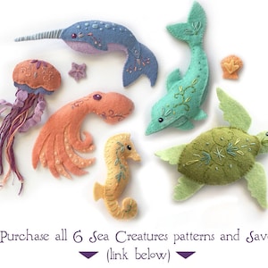 Sea Creatures Set 2 Felt Animals Sewing Pattern, PDF Download, SVG plush pattern for Dolphin, Sea Turtle, Seahorse image 7