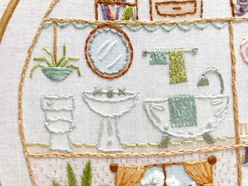 Little House Beginner Embroidery sampler, printed fabric Hand Embroidery Hoop Art Design, DIY image 2