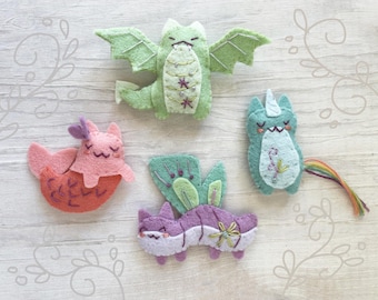 Filz Fairy Katzen Fantasie Tiere PDF Muster Download, SVG-Datei, Mini Plüschstoff Schnittmuster