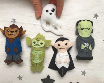 Movie Monsters set 1 Halloween Plush Sewing Pattern PDF download, SVG file, Frankenstein, Vampire, Werewolf, ghost