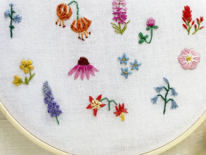 Tiny Wildflowers Hand Embroidery Pattern PDF Download, Mini Embroidery Hoop Art image 3