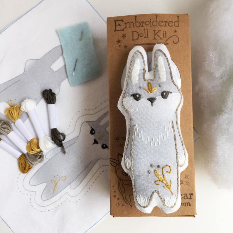 Grey Bunny Doll Hand Embroidery Kit DIY Plush Sewing Pattern - Etsy
