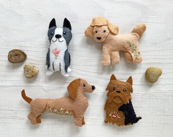 Felt Dog Breeds Sewing Pattern, Plush Pet Ornaments, Finger Puppets (PDF Download)