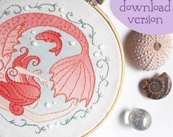 PDF download Mermaid Beginner Hand Embroidery pattern, Perfect for making Modern Embroidery Hoop Art, Mermaid Decor