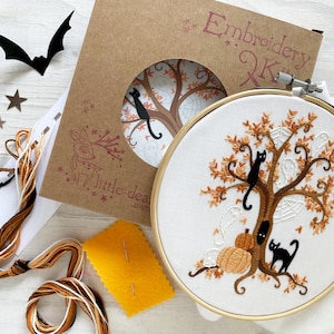 Halloween Tree Hand Embroidery Full Kit, Halloween DIY Glow in the Dark Decoration