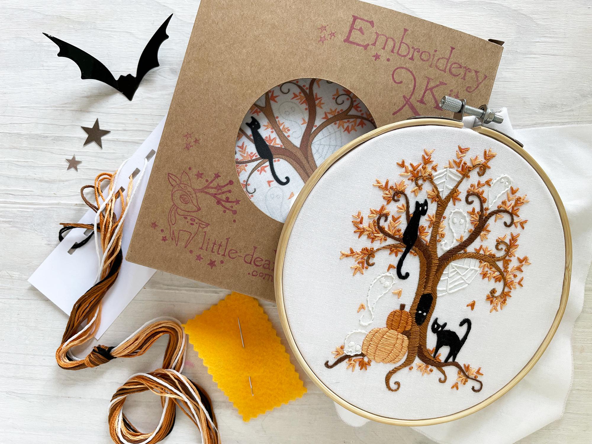 Halloween Tree Hand Embroidery Full Kit, Halloween DIY Glow in the Dark Decoration
