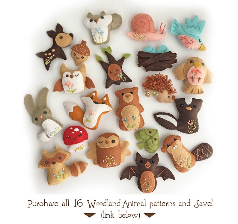 Woodland Creatures Set 1 Felt Plush Animals Sewing Pattern PDF Download, for Baby Mobile or Woodland Nursery Decor, mushroom, fox, owl image 7