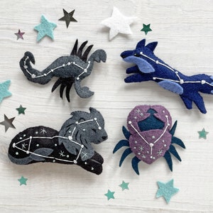 Constellation Animals set 3 Sewing Pattern PDF download, Celestial decor plush, SVG file, crab, fox, lion