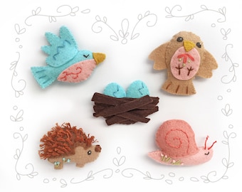 Woodland Creatures Set 3 Felt Animals plush sewing pattern, PDF Download, SVG file, Forest Animals Ornaments, Brooch, DIY baby gift