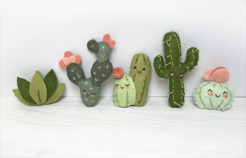 Felt Cactus Friends sewing pattern PDF, SVG digital download Plush mini succulents for Desert Decor, Baby Mobile image 6