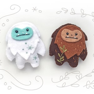 PDF Sewing Pattern for Felt Yeti and Sasquatch, mini felt plush Bigfoot and Snow Monster, Christmas ornaments, holiday decor, SVG included