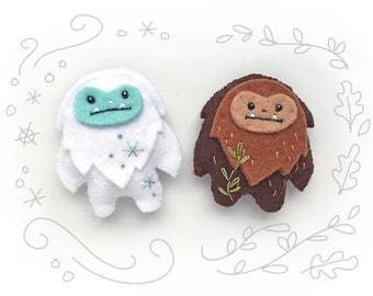 PDF Sewing Pattern for Felt Yeti and Sasquatch, mini felt plush Bigfoot and Snow Monster, Christmas ornaments, holiday decor, SVG included