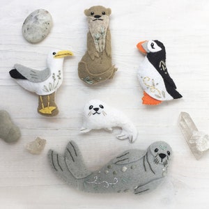 Coastal Creatures sewing pattern PDF for Felt Plush Beach Animals, digital download, otter, seal, puffin, seagull