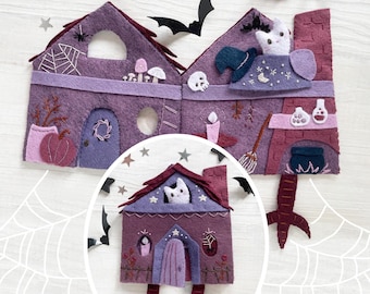 Witch House Quiet Book PDF Download Felt Plush Sewing Pattern, Baba Yaga Halloween Haunted dollhouse