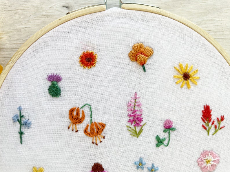 Tiny Wildflowers Hand Embroidery Pattern PDF Download, Mini Embroidery Hoop Art image 2