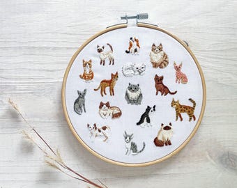"Kleine Katzen Sammlung, Handstickerei Muster, PDF Download, ""Mini Katzen Rassen"" Embroidery Hoop Art."