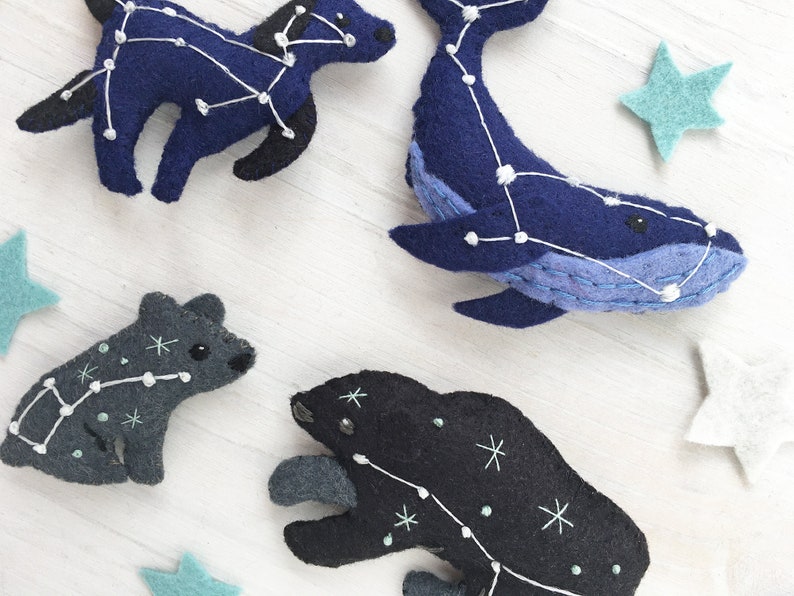 12 Constellation Animals Sewing Pattern PDF download, Celestial Zodiac decor plush, SVG file, Cosmic Owl, Whale, Big Bear, Little Bear image 5