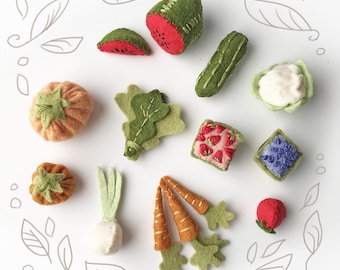 Felt Food Veggies Plush Sewing Pattern, Mini Farmer's Market PDF, SVG Download for Doll House Miniatures and Felt Food Ornaments, Brooch