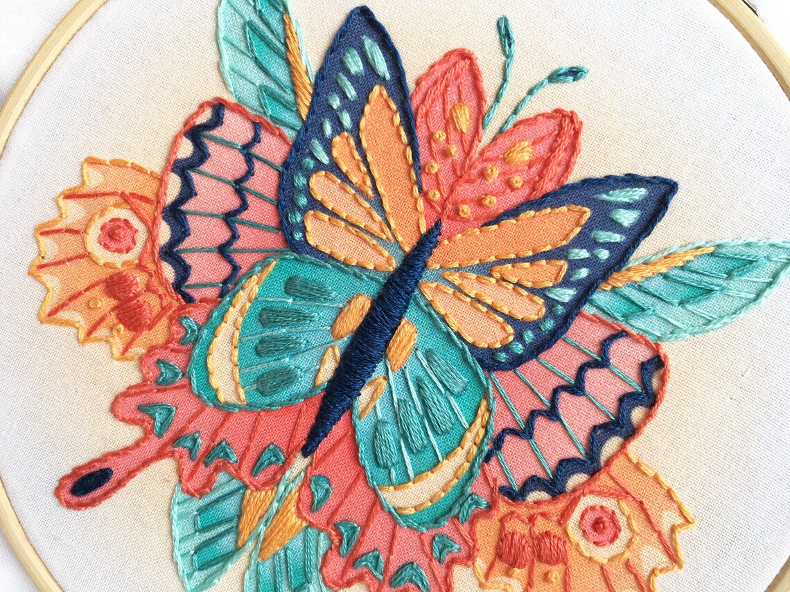 Butterfly Hand Embroidery Sampler Beginner level Modern Hoop | Etsy