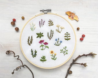 Tiny Herbs Hand Embroidery Pattern PDF Download, Embroidery Hoop Art, pressed flowers, dried herbs