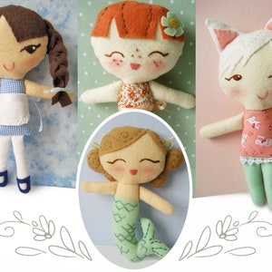 Plush Sewing Pattern for Lolly Dollies, PDF download Felt Doll Plush Pattern, Mermaid Doll