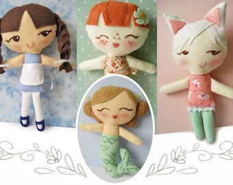 Plush Sewing Pattern for Lolly Dollies, PDF download Felt Doll Plush Pattern, Mermaid Doll