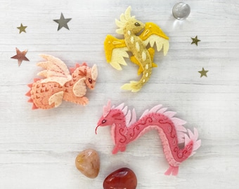 Felt Dragons set 2 PDF pattern download, SVG file, Mini Plush Sewing Pattern