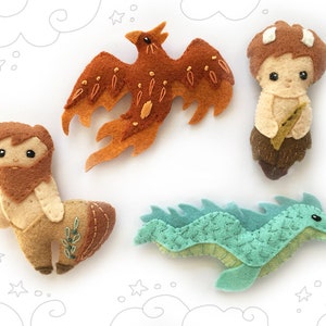 Mythical Creatures Felt Animals Plush Sewing Pattern set 3, PDF, SVG Download, make a Fantasy Mobile, Felt Ornaments, Phoenix, Faun, Centaur