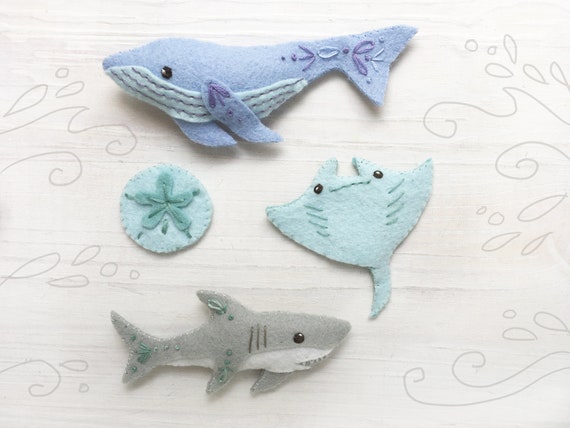 Shark Gray Fish Ocean Animals Embroidered Felt Applique