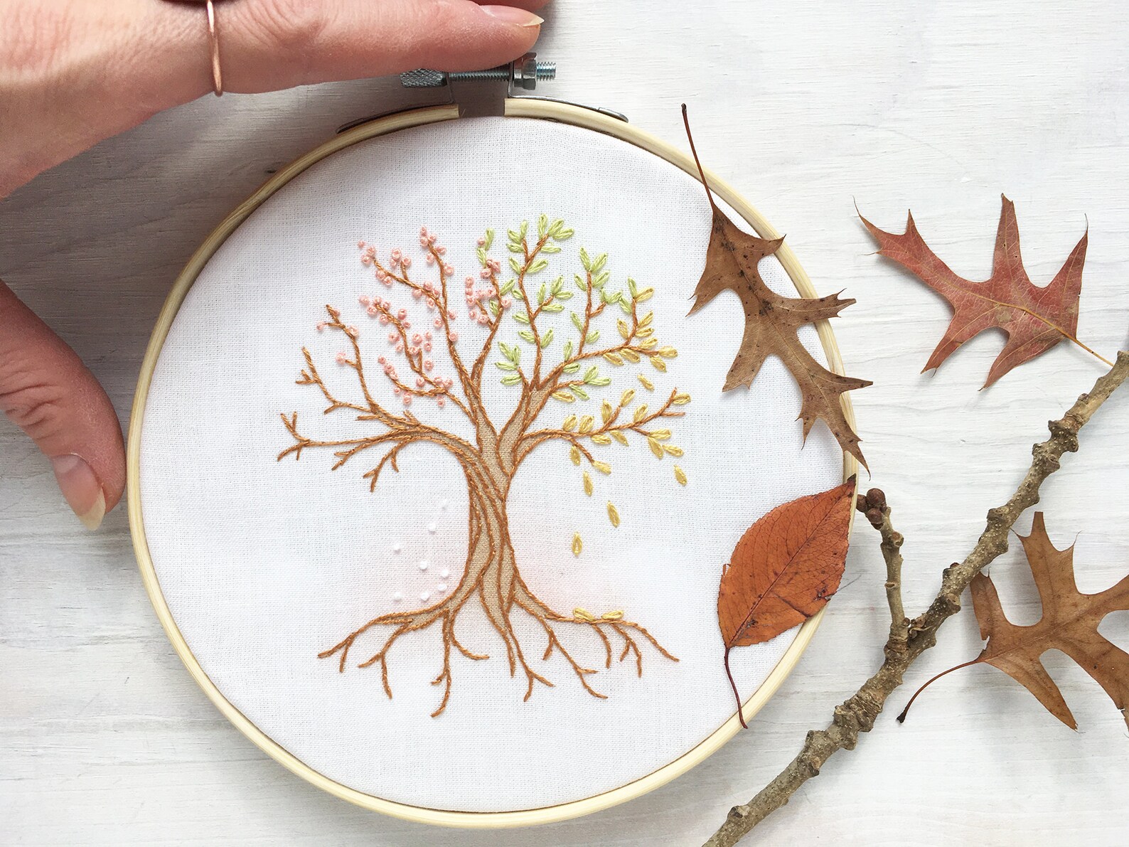 4 Seasons Tree Beginner Hand Embroidery Pattern PDF Download, Modern ...