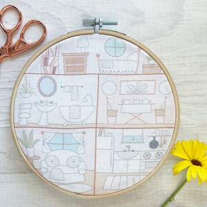 Little House Beginner Embroidery sampler, printed fabric Hand Embroidery Hoop Art Design, DIY image 4