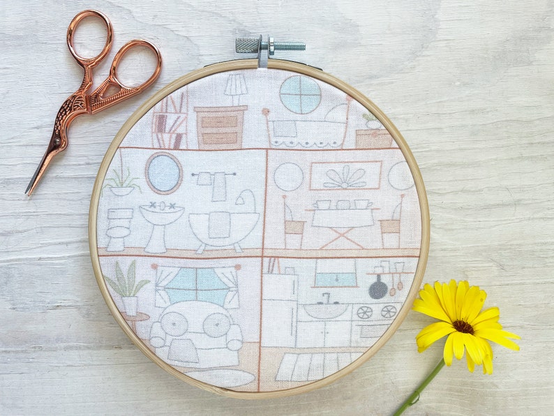 Little House Beginner Embroidery sampler, printed fabric Hand Embroidery Hoop Art Design, DIY image 4