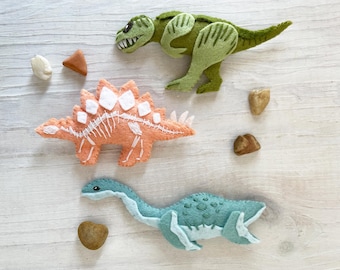 Dinosaurier Deluxe Filztiere PDF-Download, Plüsch-Schnittmuster, wendbar mit Skeletten