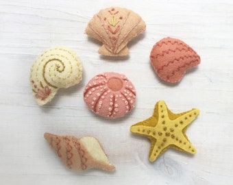 Felt Seashells PDF pattern download, beach decor, Plush Sewing Pattern for sea shell Ornaments, Garlands and more