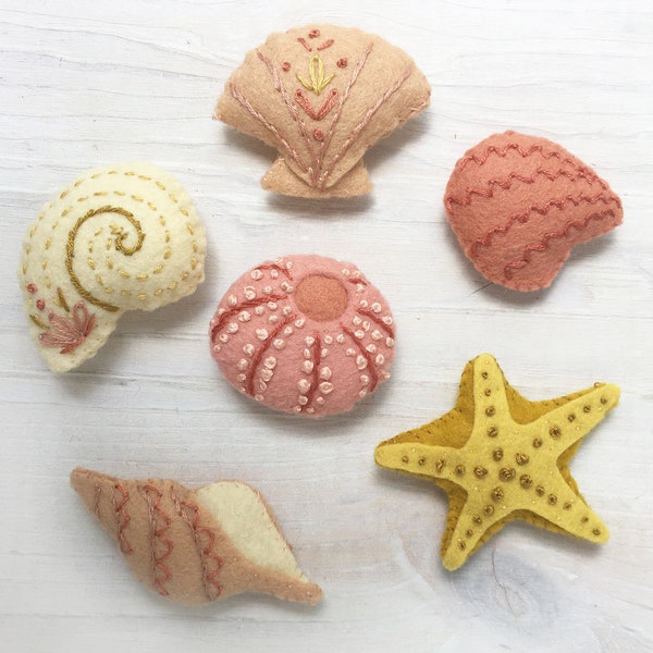 Felt Seashells PDF pattern download, beach decor, Plush Sewing Pattern for sea shell Ornaments, Garlands and more