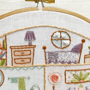 Little House Beginner Embroidery sampler, printed fabric Hand Embroidery Hoop Art Design, DIY image 3