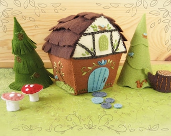 Woodland Cottage Fairy House Plush Sewing Pattern, PDF Download, SVG files, Tiny House