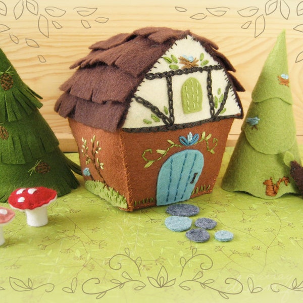 Woodland Cottage Fairy House Plush Sewing Pattern, PDF Download, SVG files, Tiny House