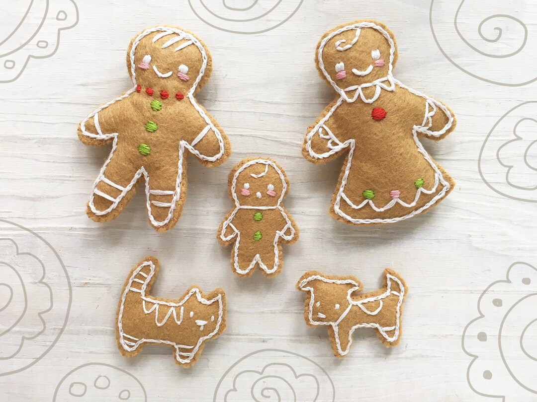 Gingerbread Man Cookie Family Felt Ornaments Sewing Pattern, Plush PDF ...