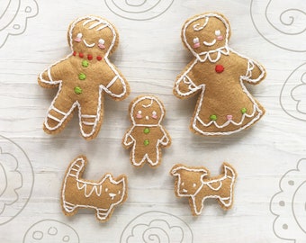 Gingerbread Man Cookie Family Felt Ornaments Sewing Pattern, Plush PDF Download, Christmas SVG file for Wool Felt Holiday Decorations