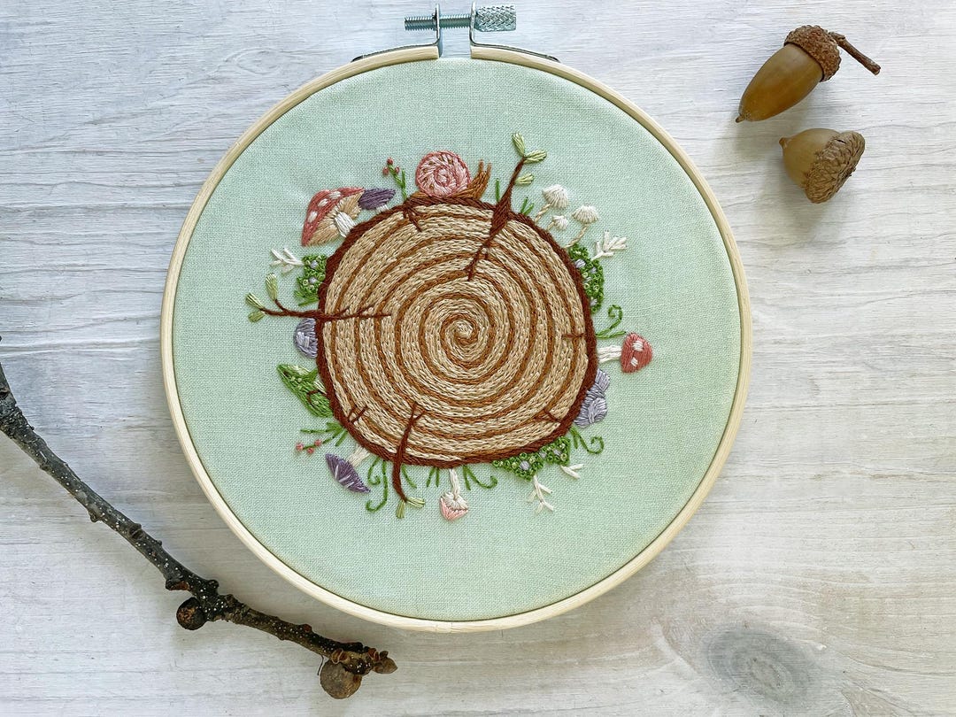 Living Tree Stump Hand Embroidery Fabric Sampler, Woodland Forest ...