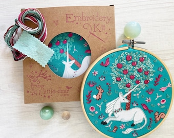 Unicorn Garden Full Kit, Hand Embroidery DIY art